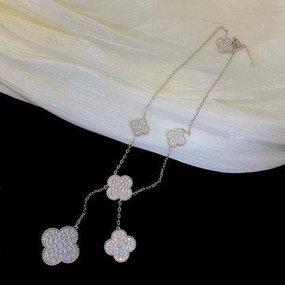 [Super CiCi ]CLOVER 5 MOTIFS SILVER DIAMONDS NECKLACE