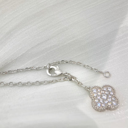 [Super CiCi ]CLOVER 5 MOTIFS SILVER DIAMONDS NECKLACE
