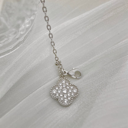 [Super CiCi ]CLOVER 5 MOTIFS SILVER DIAMONDS NECKLACE
