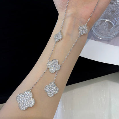 [Super CiCi ]CLOVER 5 MOTIFS SILVER DIAMONDS NECKLACE