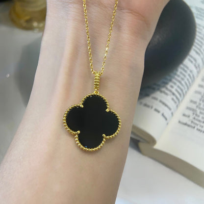 [Super CiCi ]CLOVER 25MM NECKLACE GOLD ONYX