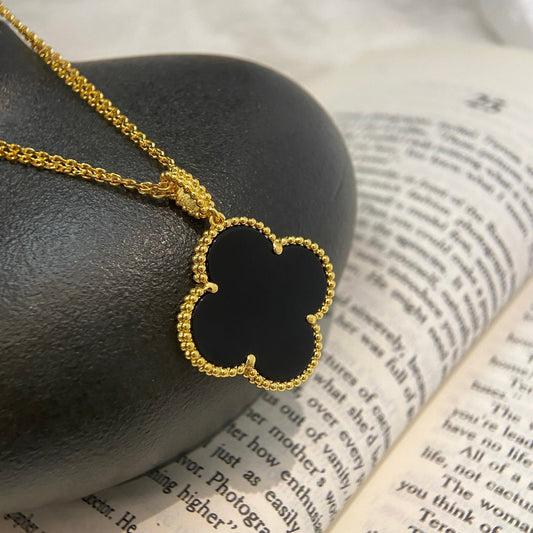 [Super CiCi ]CLOVER 25MM NECKLACE GOLD ONYX