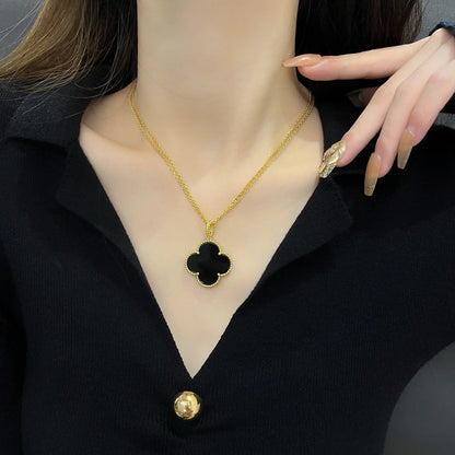 [Super CiCi ]CLOVER 25MM NECKLACE GOLD ONYX