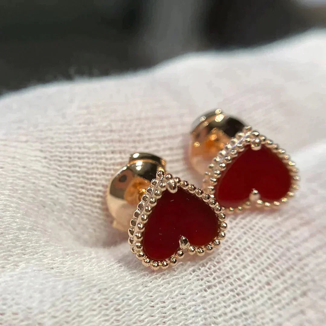 [Super CiCi ]HEART CARNELIAN STUD EARRINGS