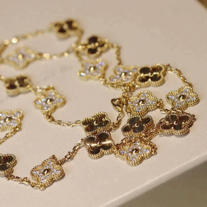 [Super CiCi ]CLOVER 20 MOTIFS LASER DIAMOND NECKLACE