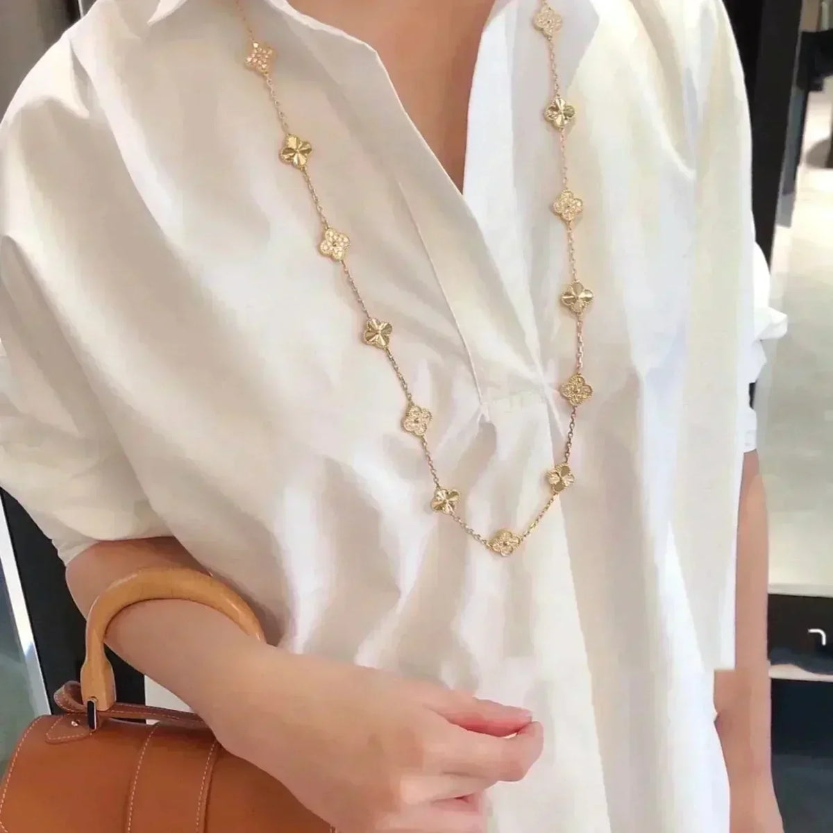 [Super CiCi ]CLOVER 20 MOTIFS LASER DIAMOND NECKLACE