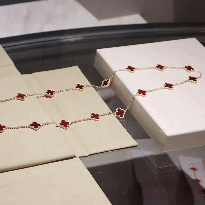 [Super CiCi ]CLOVER 20 MOTIFS CARNELIAN NECKLACE