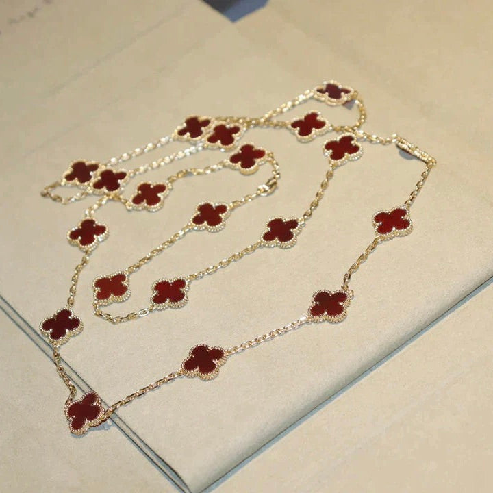 [Super CiCi ]CLOVER 20 MOTIFS CARNELIAN NECKLACE