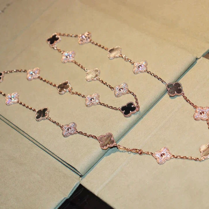 [Super CiCi ]CLOVER 20 MOTIFS DARK MOP DIAMOND  NECKLACE
