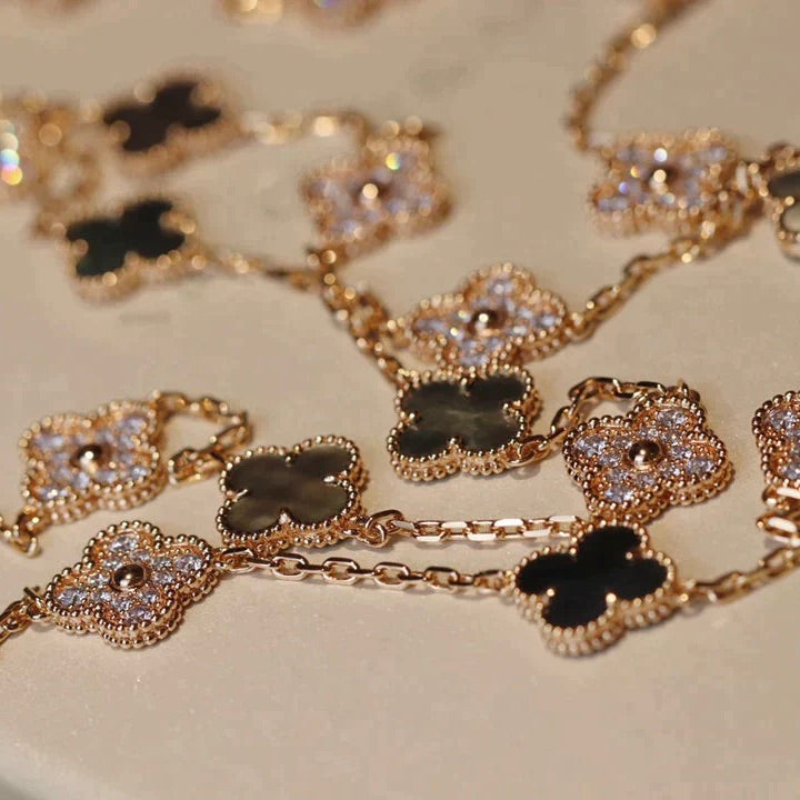 [Super CiCi ]CLOVER 20 MOTIFS DARK MOP DIAMOND  NECKLACE