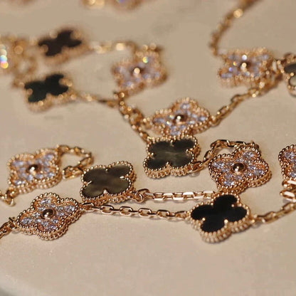 [Super CiCi ]CLOVER 20 MOTIFS DARK MOP DIAMOND  NECKLACE