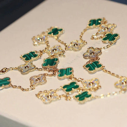 [Super CiCi ]CLOVER 20 MOTIFS MALACHITE DIAMOND NECKLACE