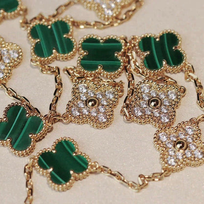 [Super CiCi ]CLOVER 20 MOTIFS MALACHITE DIAMOND NECKLACE