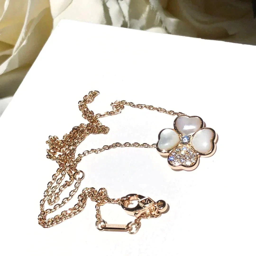 [Super CiCi ]CLOVER MOP DIAMOND ROSE GOLD NECKLACE