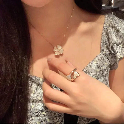 [Super CiCi ]CLOVER MOP DIAMOND ROSE GOLD NECKLACE