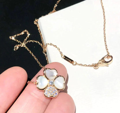 [Super CiCi ]CLOVER MOP DIAMOND ROSE GOLD NECKLACE