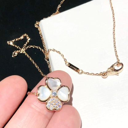 [Super CiCi ]CLOVER MOP DIAMOND ROSE GOLD NECKLACE