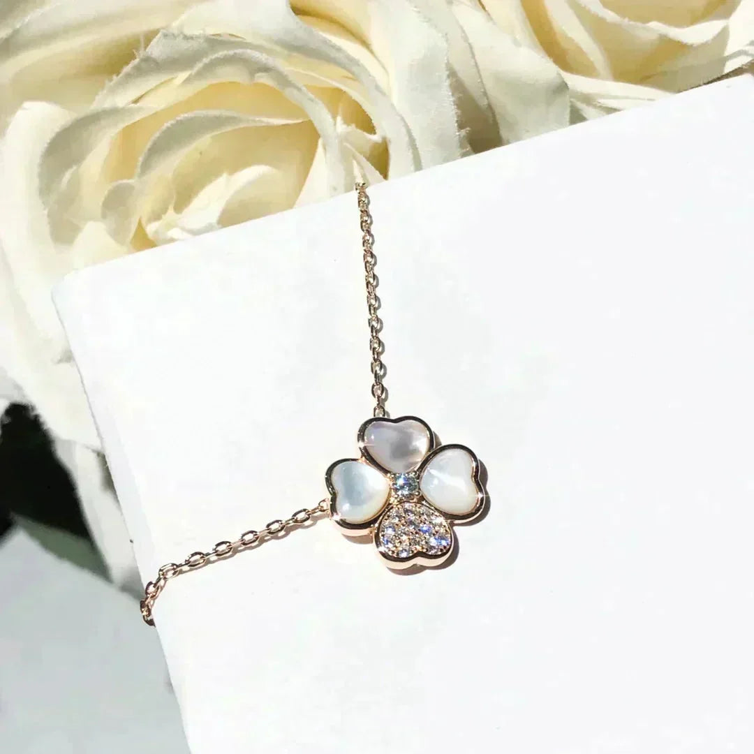 [Super CiCi ]CLOVER MOP DIAMOND ROSE GOLD NECKLACE