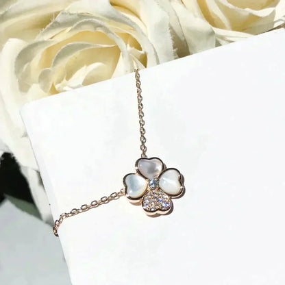 [Super CiCi ]CLOVER MOP DIAMOND ROSE GOLD NECKLACE