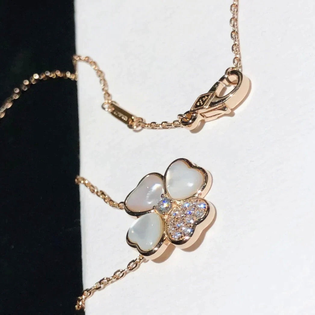 [Super CiCi ]CLOVER MOP DIAMOND ROSE GOLD NECKLACE