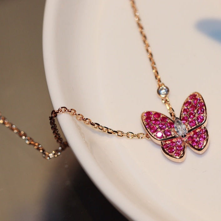 [Super CiCi ]BUTTERFLY RED DIAMOND ROSE GOLD NECKLACE