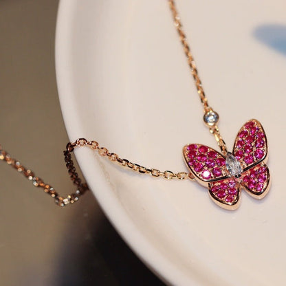 [Super CiCi ]BUTTERFLY RED DIAMOND ROSE GOLD NECKLACE