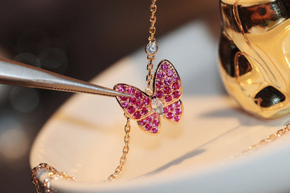 [Super CiCi ]BUTTERFLY RED DIAMOND ROSE GOLD NECKLACE