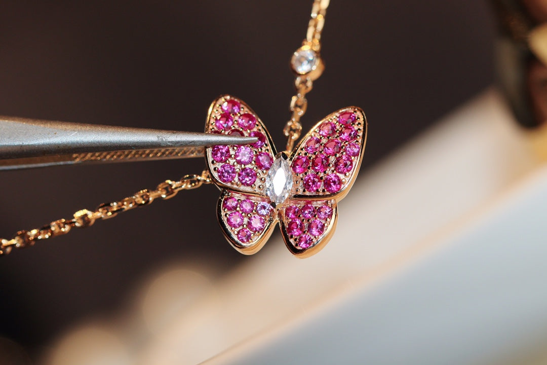 [Super CiCi ]BUTTERFLY RED DIAMOND ROSE GOLD NECKLACE