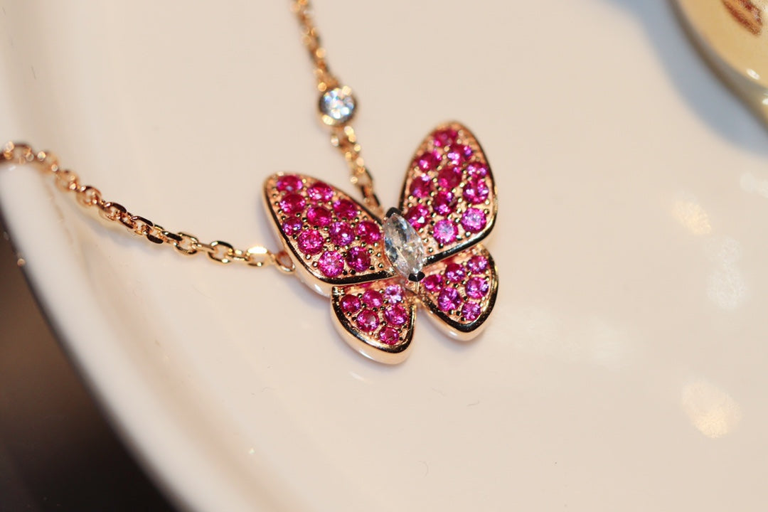 [Super CiCi ]BUTTERFLY RED DIAMOND ROSE GOLD NECKLACE
