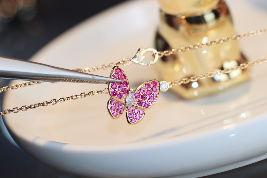 [Super CiCi ]BUTTERFLY RED DIAMOND ROSE GOLD NECKLACE