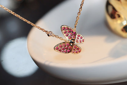 [Super CiCi ]BUTTERFLY RED DIAMOND ROSE GOLD NECKLACE