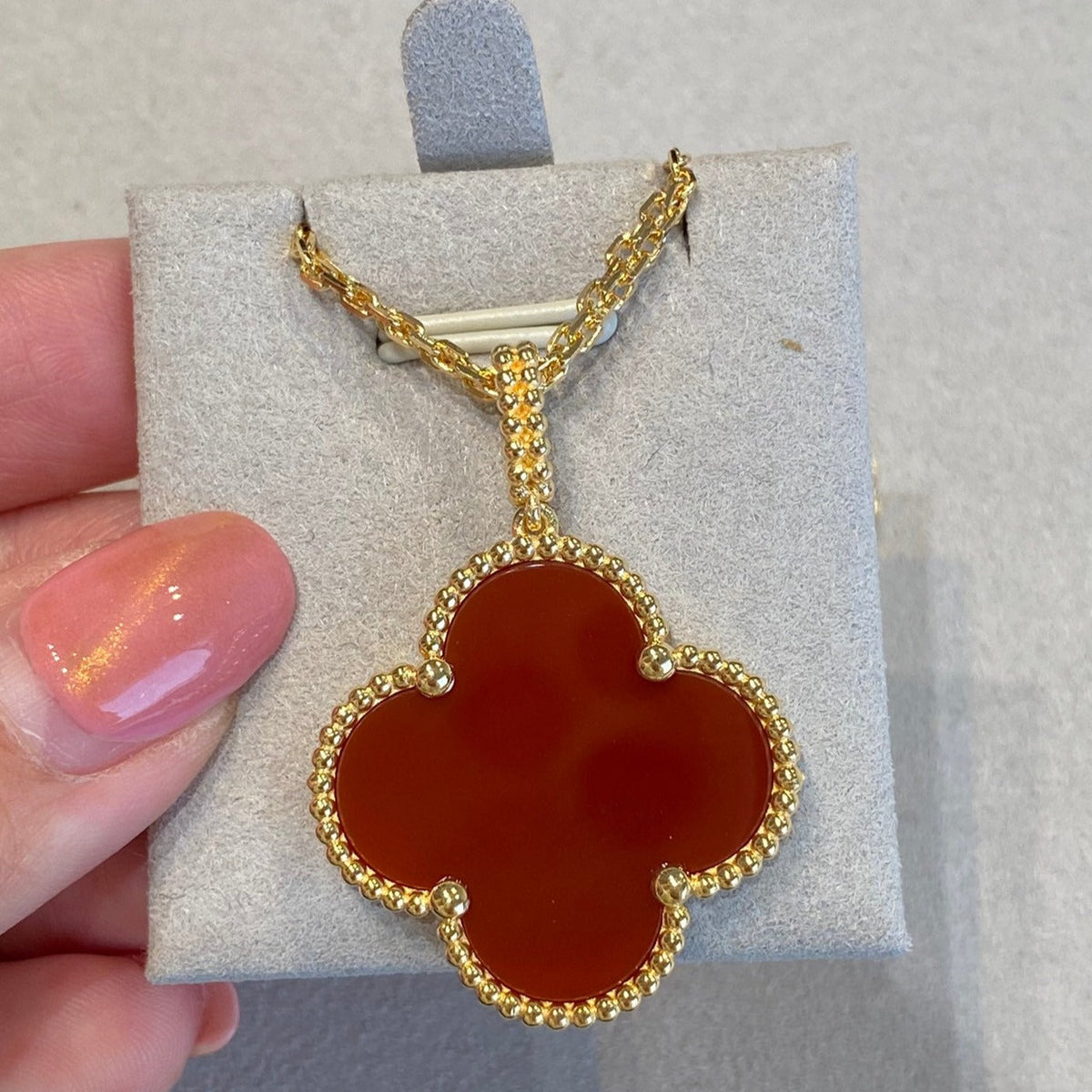 [Super CiCi ]CLOVER 25MM NECKLACE GOLD CARNELIAN