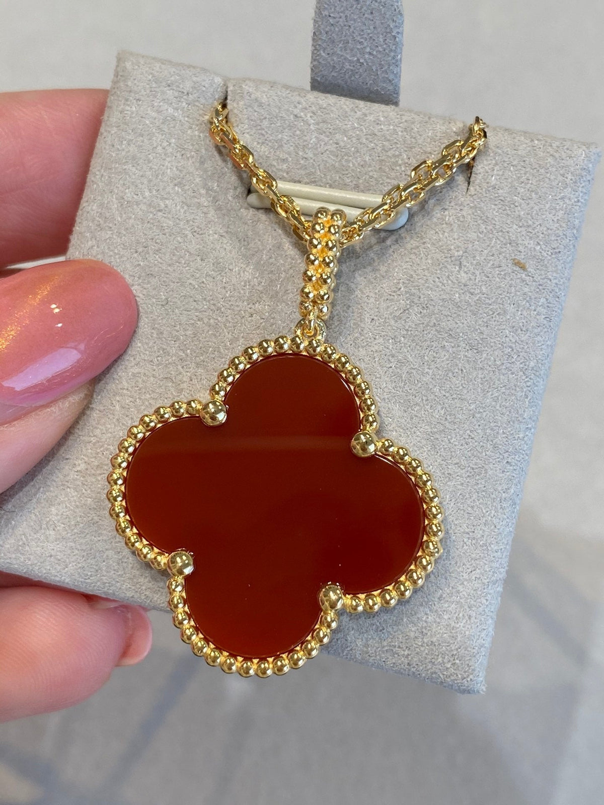 [Super CiCi ]CLOVER 25MM NECKLACE GOLD CARNELIAN
