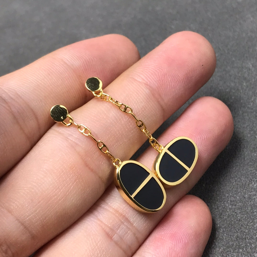 [Super CiCi ]CHAINE VERSO BLACK CERAMIC SILVER EARRINGS
