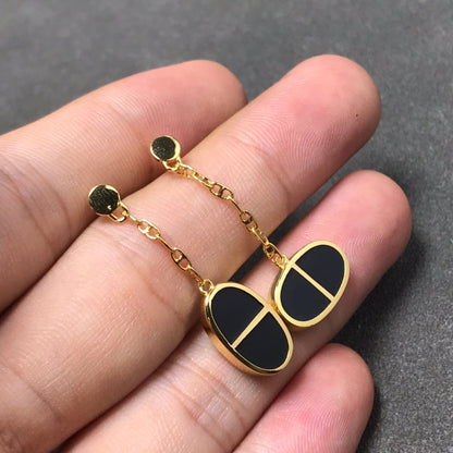 [Super CiCi ]CHAINE VERSO BLACK CERAMIC SILVER EARRINGS