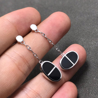 [Super CiCi ]CHAINE VERSO BLACK CERAMIC SILVER EARRINGS