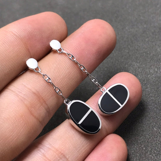 [Super CiCi ]CHAINE VERSO BLACK CERAMIC SILVER EARRINGS