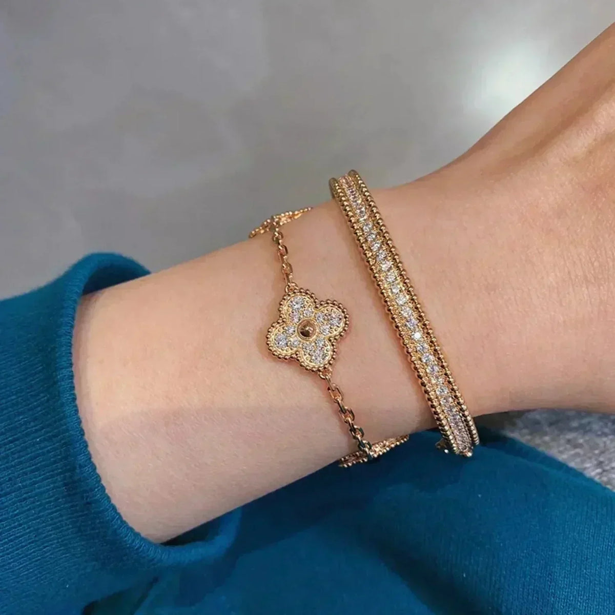 [Super CiCi ] CLOVER 5 MOTIF FULL DIAMOND BRACELET COLLECTION