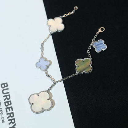 [Super CiCi ]CLOVER BRACELET 5 MOTIFS MOP CHALCEDONY SILVER