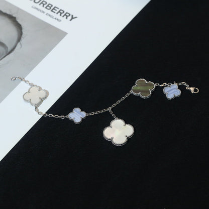 [Super CiCi ]CLOVER BRACELET 5 MOTIFS MOP CHALCEDONY SILVER