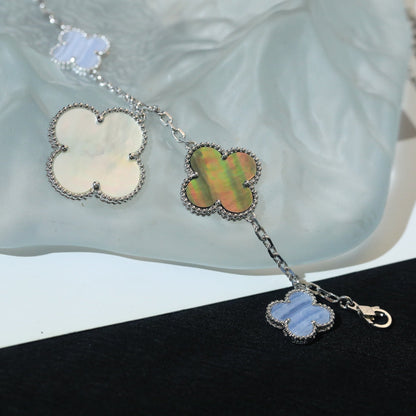 [Super CiCi ]CLOVER BRACELET 5 MOTIFS MOP CHALCEDONY SILVER