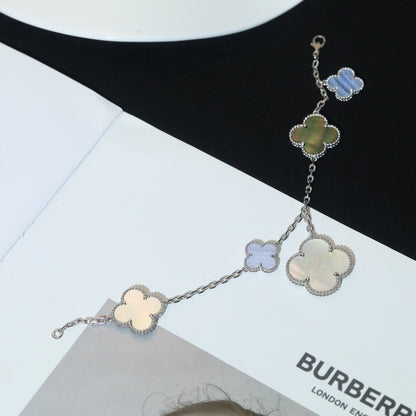 [Super CiCi ]CLOVER BRACELET 5 MOTIFS MOP CHALCEDONY SILVER