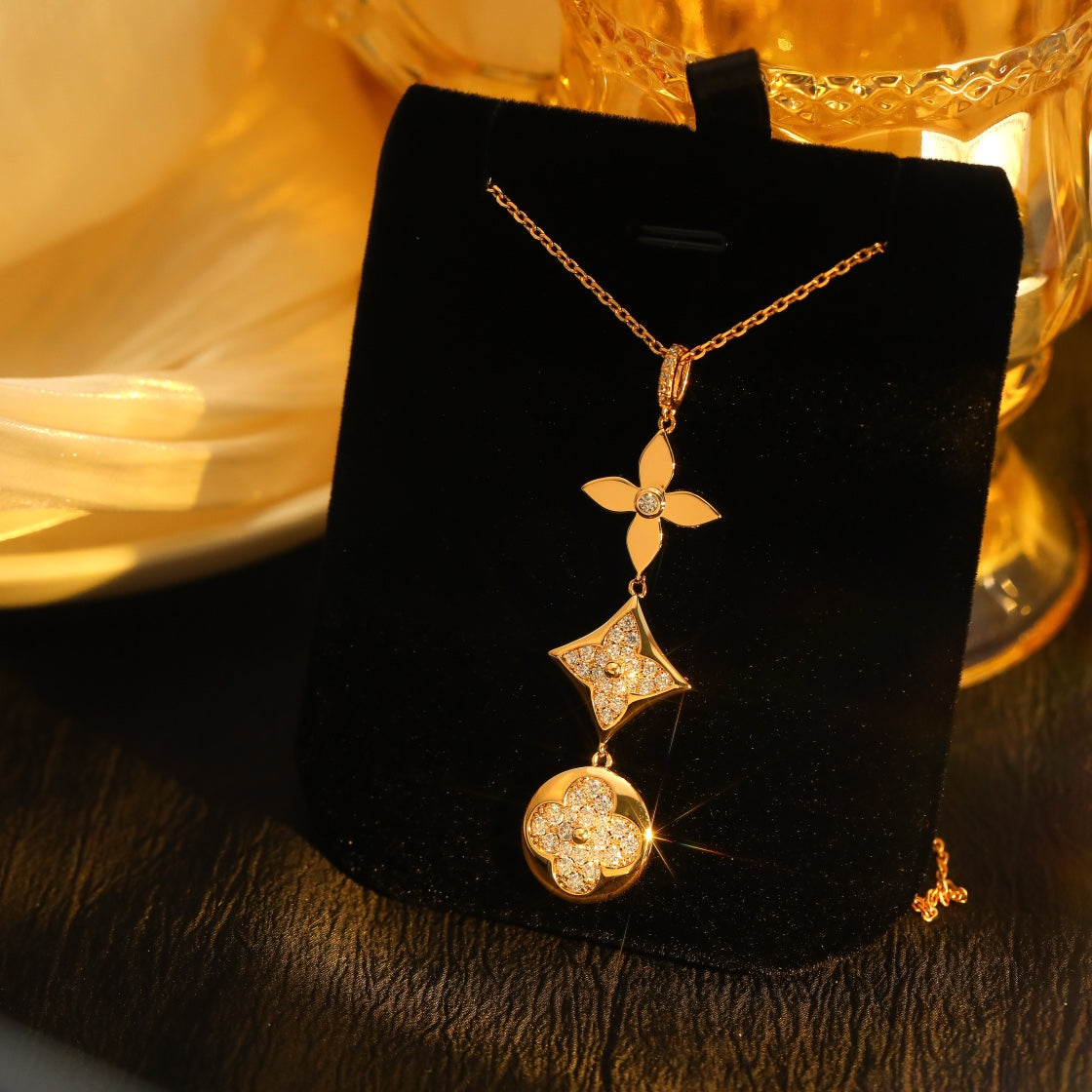 [Super CiCi ]STAR AND SUN DIAMOND PINK GOLD NECKLACE