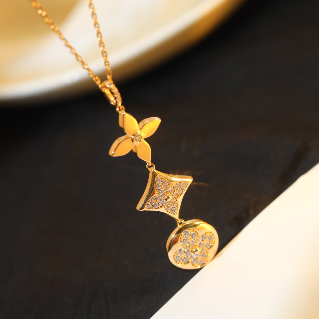 [Super CiCi ]STAR AND SUN DIAMOND PINK GOLD NECKLACE