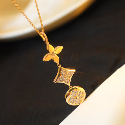 [Super CiCi ]STAR AND SUN DIAMOND PINK GOLD NECKLACE