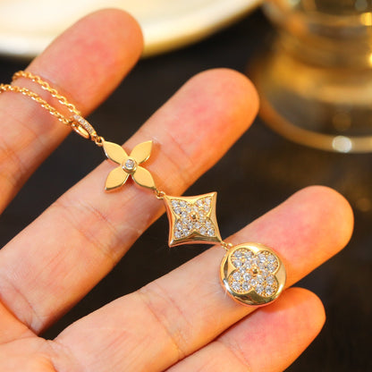[Super CiCi ]STAR AND SUN DIAMOND PINK GOLD NECKLACE