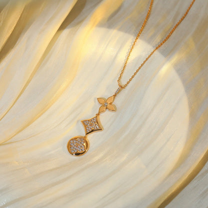 [Super CiCi ]STAR AND SUN DIAMOND PINK GOLD NECKLACE