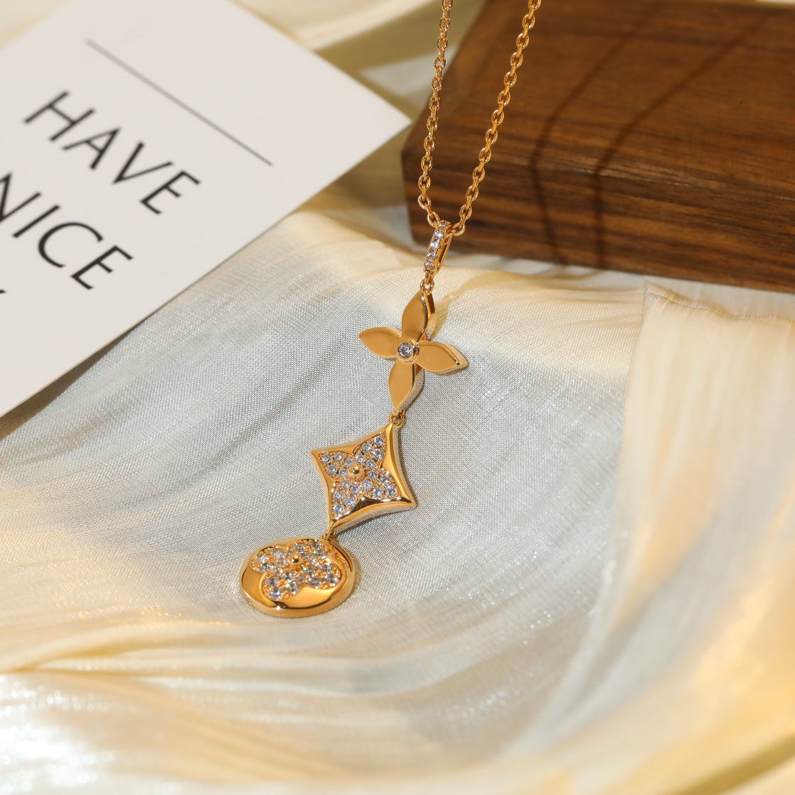 [Super CiCi ]STAR AND SUN DIAMOND PINK GOLD NECKLACE