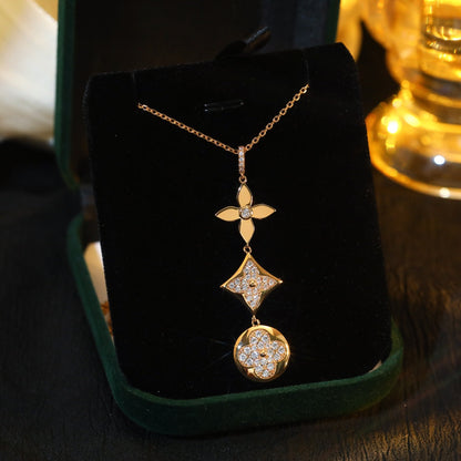 [Super CiCi ]STAR AND SUN DIAMOND PINK GOLD NECKLACE