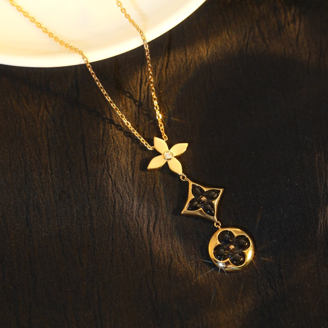 [Super CiCi ]STAR AND SUN ONYX PINK GOLD NECKLACE